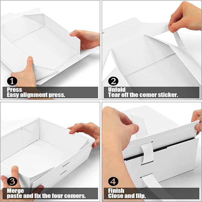 Large Gift Box, 5-Pack Magnetic Lid Gift Box Ribbon Closure Bo Elegant Gift Packaging Luxury Decorative,10.5x7.5x3.1" - Multi-Occasion Packaging Boxes (White)