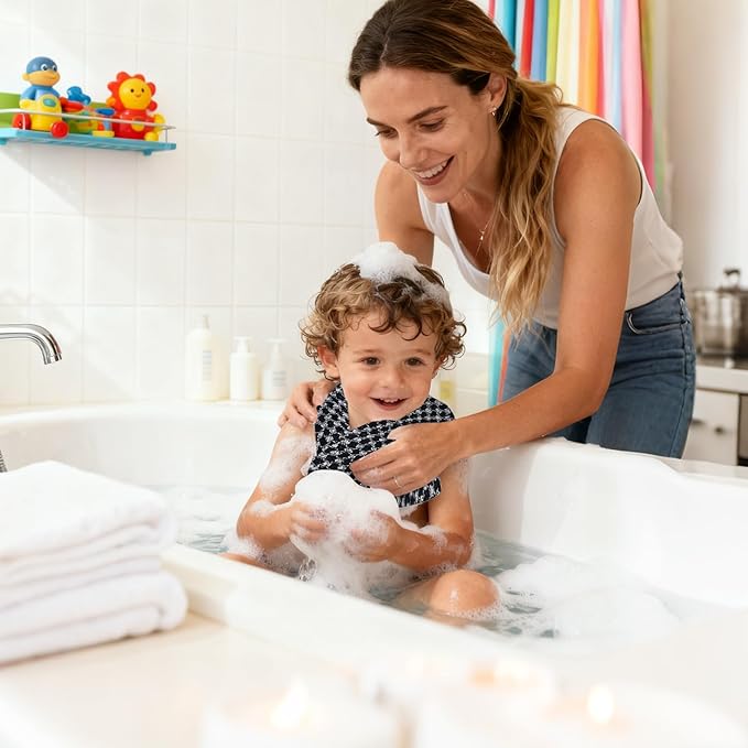 Quick Drying Bath Towel, Gentle Skin, Super Absorbent Cotton, Extendable Back Brush, Home Spa Accessory for Bathroom Shower Sauna Indoor Daily Use Family Adults Kids