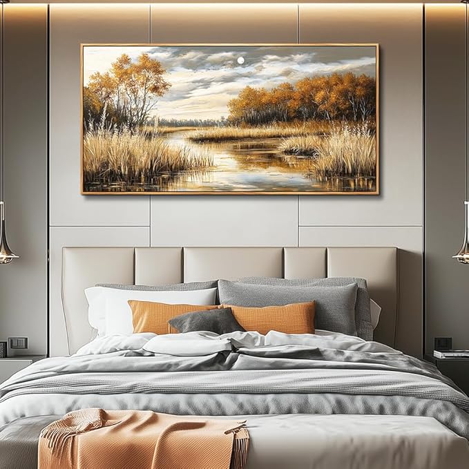 QIYILEXWART Large Wall Decor For Living Room Canvas Wall Art For Office Modern Wall Decorations For Bedroom Trees and Rivers Landscape Painting Farmhouse Pictures Artwork Room Home Decor 24x48 In