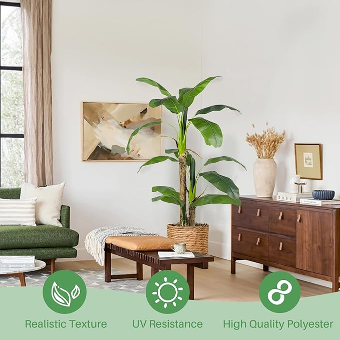 Artificial Banana Tree Faux Tall Plant Fake Banana Leaf Plant Faux Banana Silk Tree Faux Banana Leaves for Home Swimming Pool Indoor Outdoor Patio Tropical Decor