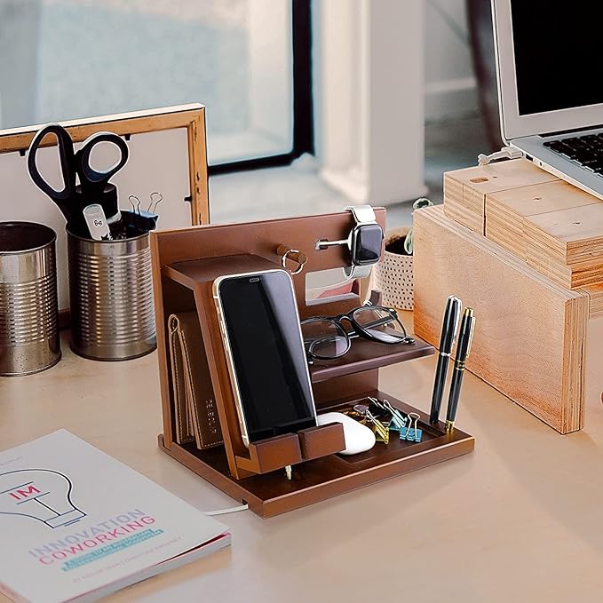 awofer Wooden Dad Docking Station Personalized Best Dad Gifts from Son Daughter Dads Birthday Ideas for Dad Bonus Dad Who Wants Nothing