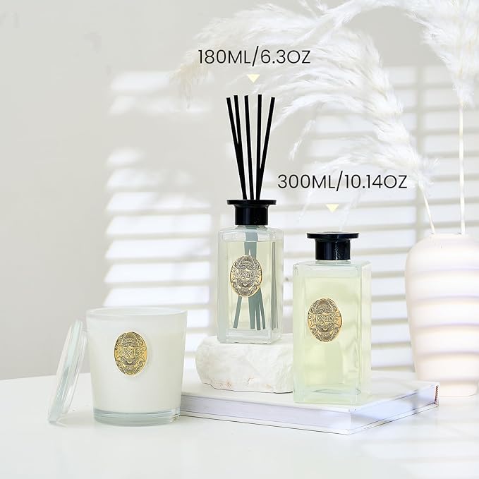 M&SENSE 6.3 oz Large Reed Diffuser Set | Jasmine Garland Scent Oil Diffuser with Sticks | Hotel Collection Non-Toxic Essential Oil |for Bedroom Bathroom Living Room