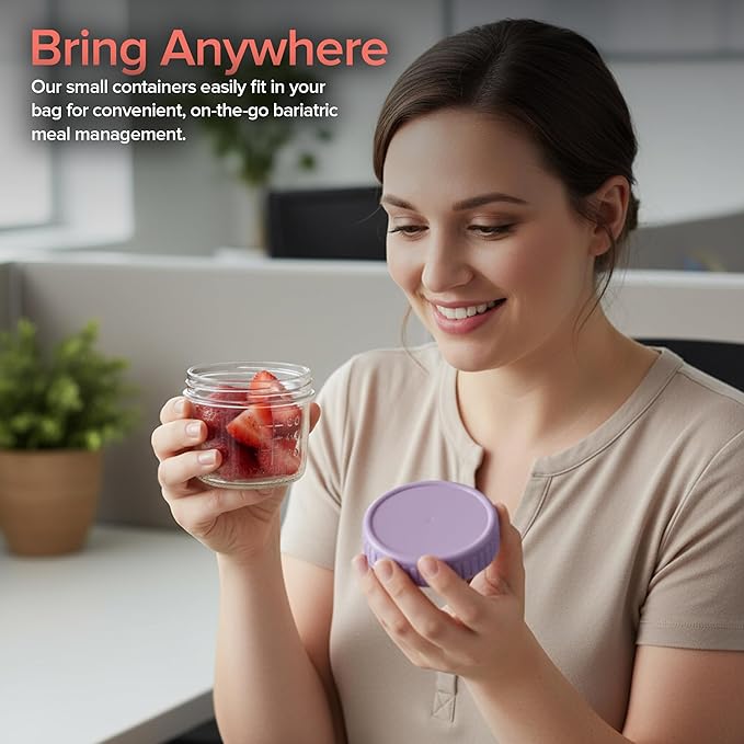 Stock Your Home Glass Bariatric Portion Control Containers (6 Pack), 4 oz Mini Food Storage Jars with Leakproof Lids, Color Coded Meal Prep Containers for Bariatric Meals, Snacks and Baby Food
