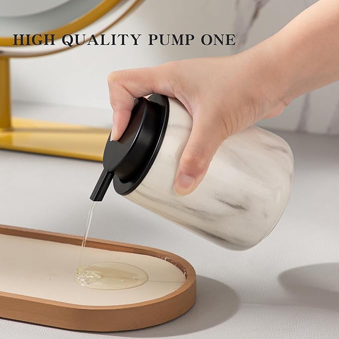 Enra Ceramic Soap Dispenser,12 oz Marble Lotion Dispenser Bathroom Liquid Refillable Hand Soap Dispenser for Bathroom Kitchen with Easy-to-Press Pump(Marble Liquid Type)