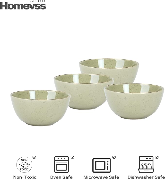 HomeVSS 20-Piece Dinnerware Set - Serves 4, Shiny Glaze Beige plates and bowls sets with Speckle Effect for Microwave & Dishwasher Safe