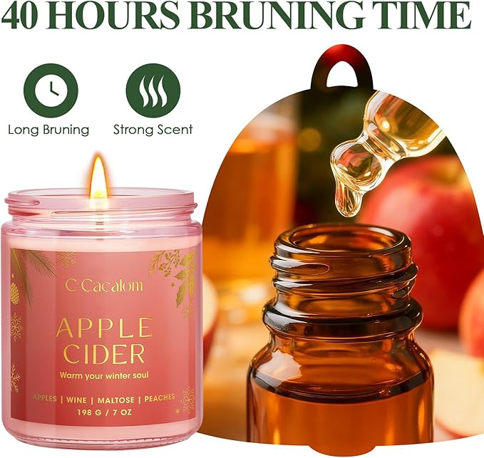 Christmas Soy Candles for Christmas Home Decor Non-Toxic Aromatherapy Scented Candles for Holiday Christmas Gifts, Cozy Cute Jar Candle, Winter Candle for Women Men, Apple Cider Scent Candle