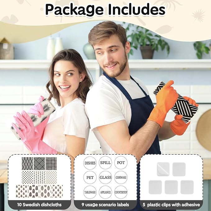 Lucomb 10 Pack Swedish Dish Cloths Reusable for Kitchen, Super Absorbent Kitchen Dishcloth Decorative, Quick Drying Cleaning Cloths Replace Paper Towels for Washing Dishes
