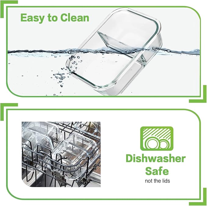 HOMBERKING 10 Pack 24oz Glass Meal Prep Containers 2 Compartment, Food Storage Containers with Lids, Airtight Lunch Bento Boxes (10 lids & 10 Containers) - White