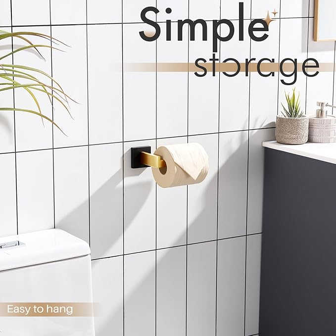 KOKOSIRI Toilet Paper Holders Wall Mounted Toilet Roll Holder for Bathrooms Hardware Washroom T-304 Stainless Steel, Matte Black and Gold B2003GDK