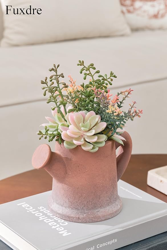 2-Pack Artificial Succulent Plants in Vintage Pots - Waterproof Fake Plants for Home Office Desk Decor - Low Maintenance Indoor Greenery for Bathroom Shelf Table