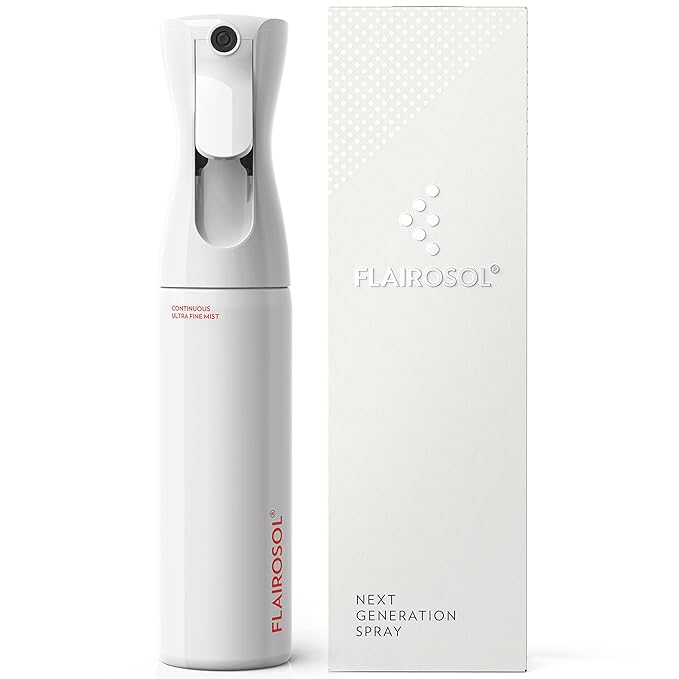 FLAIROSOL - The Original, Spray Bottle for Hair, Continuous Ultra Fine Water Mist Sprayer for Hairstyling, Barbers, Salons, Cleaning, Plants, 10.1oz/300ml (White Bottle-Coral Print)