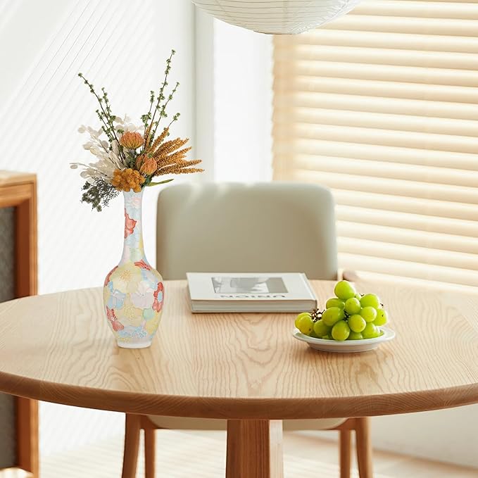 High-Temperature Fired Ceramic Vase - Non-Fading Hand-Painted Ceramic Vase with Pastel Floral Flowers for Home Decoration