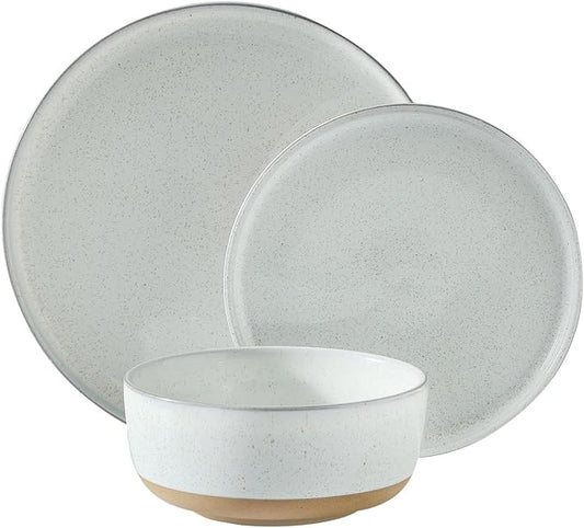 Hasense Plates and Bowls Sets, 3 Pieces Modern Porcelain Dishes Sets, Stoneware Dinnerware Sets with Speckled Pattern, Scratch Resistant Microwave and Dishwasher Safe, White