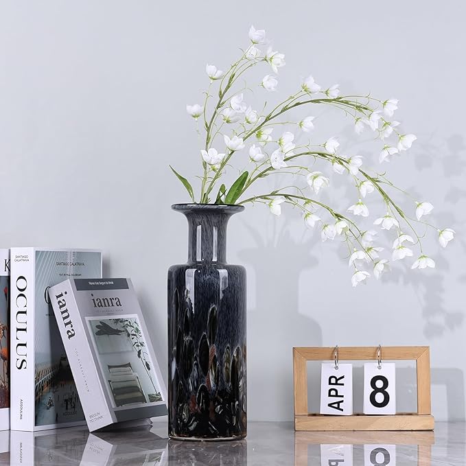 Blown Glass Cylindrical vase, Modern Art Glass Tall vase for Home Decoration Table Centerpiece, Wedding, Living Room Coffee Table, entryway Entry Table top, TV Cabinet Decoration and Ornament. (Grey)