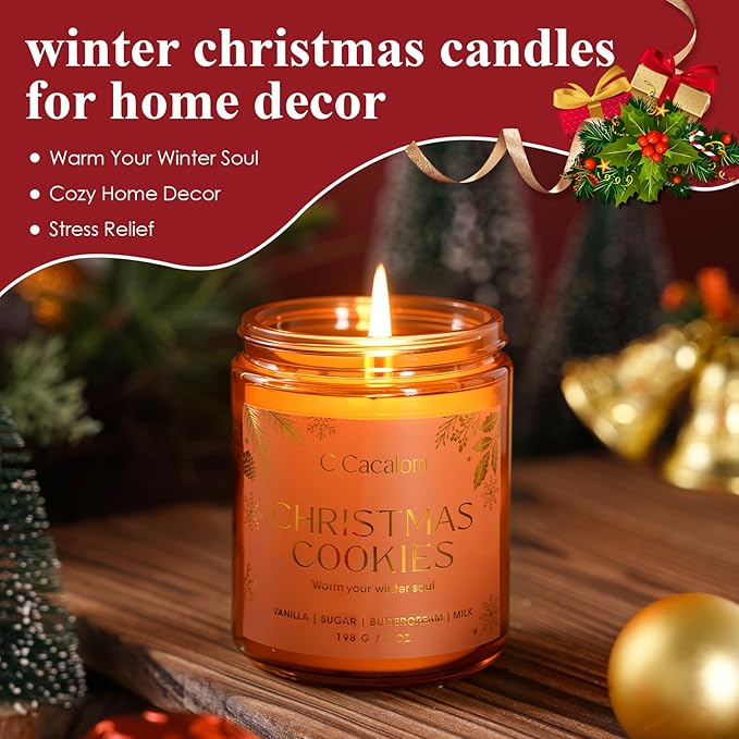 Christmas Soy Candles for Christmas Home Decor Non-Toxic Aromatherapy Scented Candles for Holiday Christmas Gifts, Cozy Cute Jar Candle, Winter Candle for Women Men, Christmas Cookies Vanilla Candle