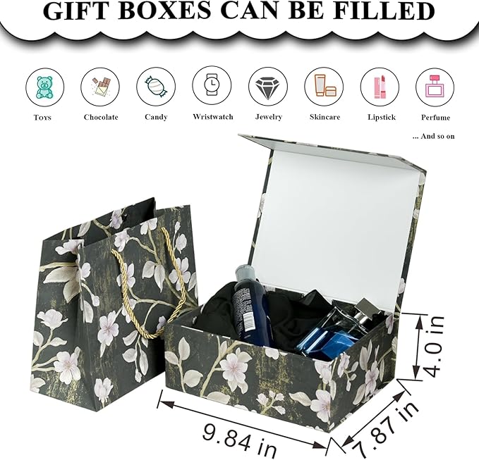 Luxury Gift Box with Magnetic Lid, Finished Size 9.8×7.9×4 In,Collapsible Rectangle Storage Box with Gift Bag for Wedding,Birthday, Party,Christmas,Graduation Gift