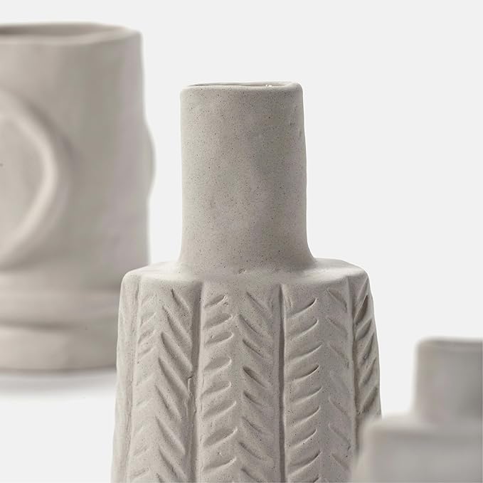 Serax Flower Vase | Marie by Marie Michielssen | Set of 6 | White Stoneware Home Decor Living Room for Coffee Table or Kitchen | Modern Entryway Table Decor or for Shelves | Unique Centerpiece Vases