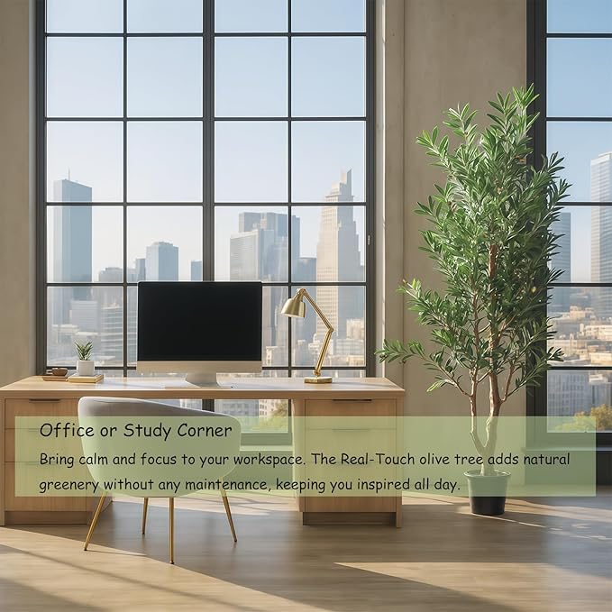 6ft Real-Touch Olive Tree 2-Pack with 1390 Leaves & 86 Olives, Artificial Olive Plant in Pot, Faux Olive Tree for Indoor Decor, Office, Mediterranean Home Decoration