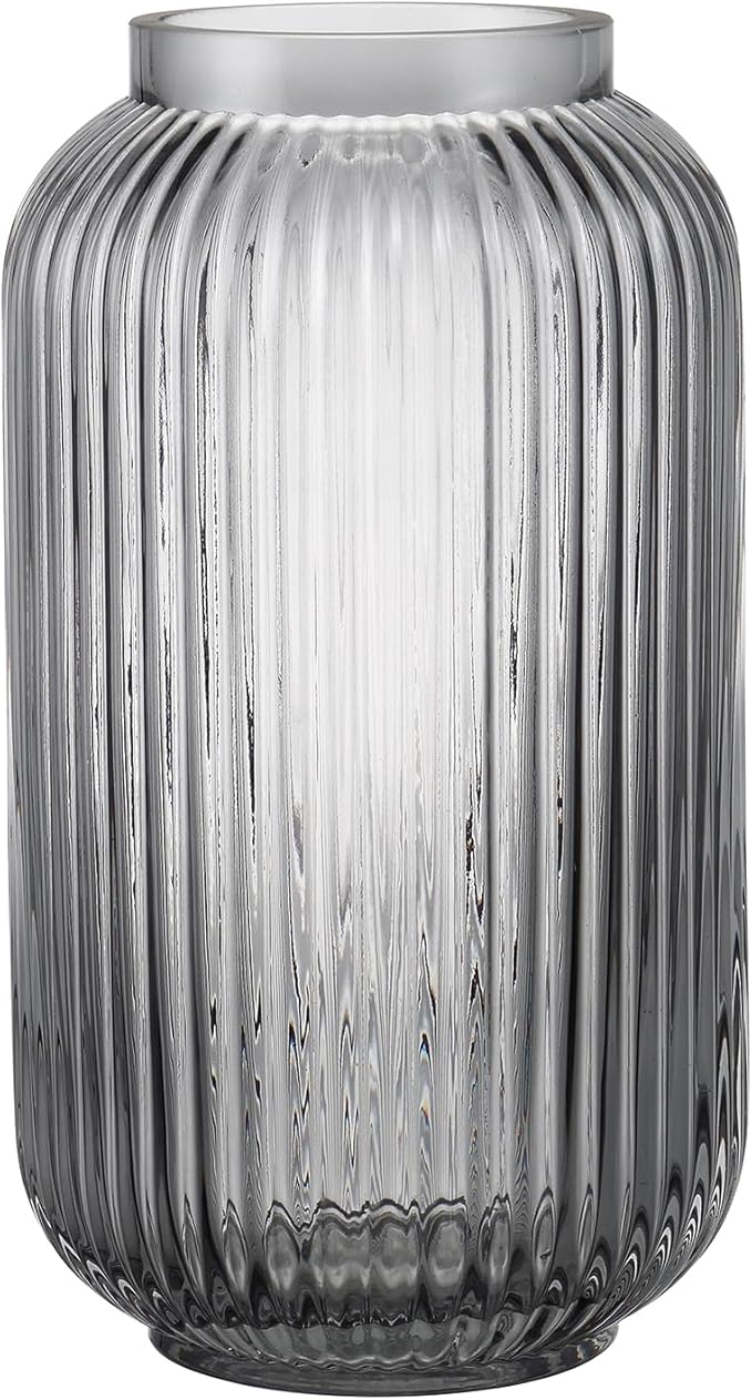 Ribbed Glass Vase, Black Flower Vase for Bouquet, Glass Vases for Flowers, Modern Vases for Living Room, Bedroom, Kitchen, Dining Table, Office, Wedding, 8.6 Inches