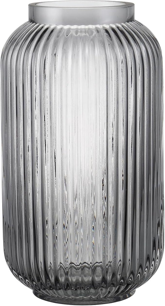 Ribbed Glass Vase, Black Flower Vase for Bouquet, Glass Vases for Flowers, Modern Vases for Living Room, Bedroom, Kitchen, Dining Table, Office, Wedding, 8.6 Inches