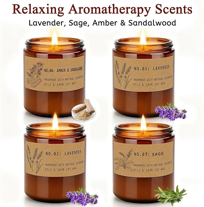 Christmas Candle Gift Set, Holiday Scented Soy Candles for Home & Women, Long Lasting Natural Soy Wax Aromatherapy Candles for Relaxation, Meditation & Gift Giving – Pack of 4