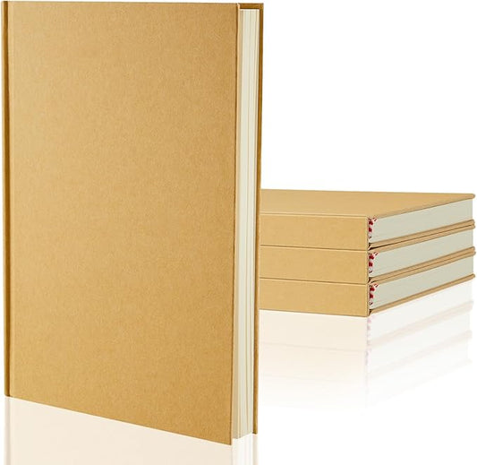 Henoyso 4 Pcs A5 Blank Notebooks Journals Bulk 100 Sheets/200 Pages Unlined Craft Notebooks Kraft Sketchbooks Hardcover for Writing Drawing for Gifts Students School Office, 8.3 x 5.7 in (Brown)
