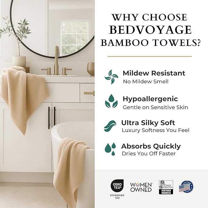 BedVoyage Luxury Bath Towels Set of 8 - Ultra Soft Plush Bathroom Towel Set - Highly Absorbent Viscose from Bamboo Bath Towels Ultra Soft - Spa Towel for Body - Champagne