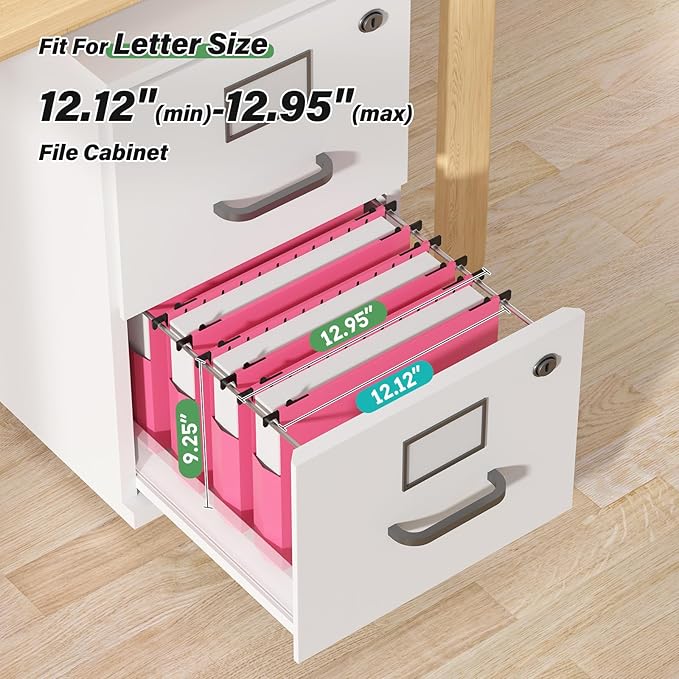Ansook Hanging File Folders Letter Size Extra Capacity, Heavy Duty 2" Expandable File Folders Hanging with Tabs, 12 Pack Pink Filing Cabinet Folders,Plastic Hanging File Organizer,File Frme Folder