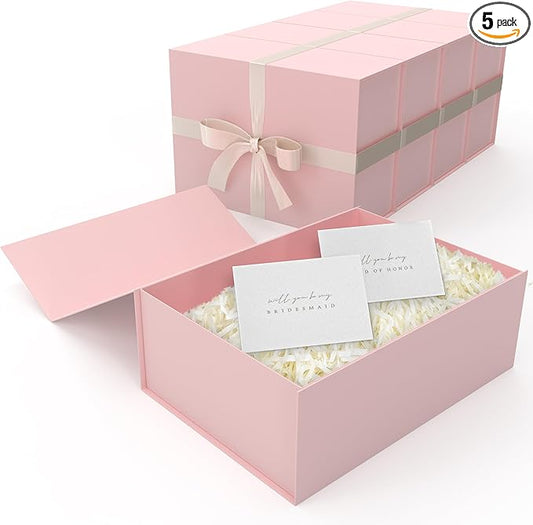 Gift Box Set - Bridesmaids Gifts for Wedding (5 Pack - Blush Pink), All Occasions, Bridesmaid Proposal, Magnetic Boxes With Lids, Big Set For Bridal, 13.5 x 9 x 4.5 inches, Pink GiftBox
