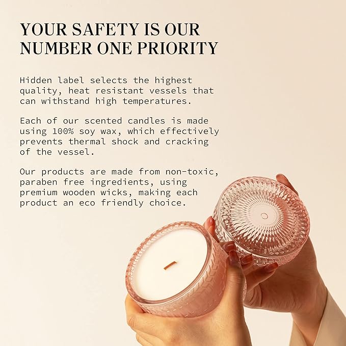 Hidden Label Wild Fig & Cassis Scented Soy Candles, Crackling Wood Wick, Muse Collection 7.4oz Glass Jar Decorative Candles, Gifts for Women