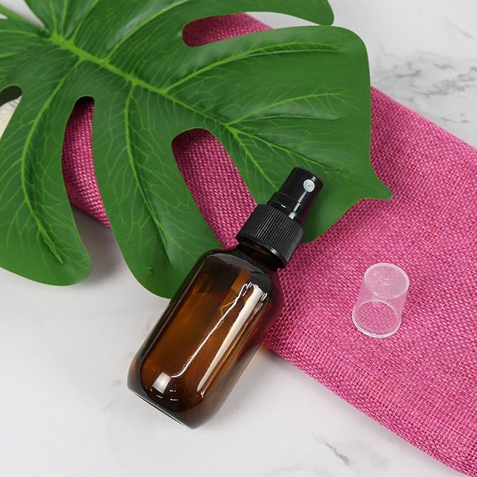 SYNTECSO 12 Pack 2oz Amber Plastic Spray Bottles, Fine Mist Spray Bottles for Essential Oils, Water Spray Bottle for Hair Plant & Cleaning Solution