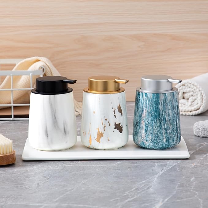 Enra Ceramic Foaming Soap Dispenser,12 oz Marble Foam soap Dispenser Bathroom Refillable Hand Soap Dispenser for Bathroom Kitchen with Easy-to-Press Pump(Marble Foam Type)