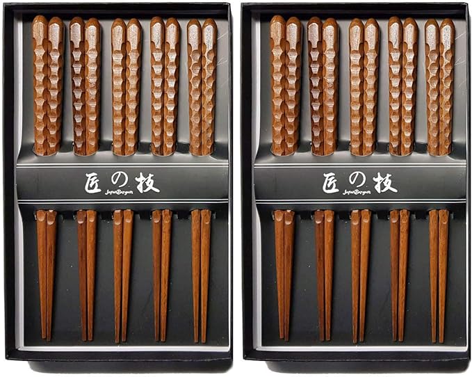 JapanBargain 4516x2, Hardwood Reusable Chopsticks Japanese Chinese Korean Wood Chop Sticks Hair Sticks 5 Pair Gift Boxed Set Dishwasher Safe, 9 inch, Natural, Set of 2
