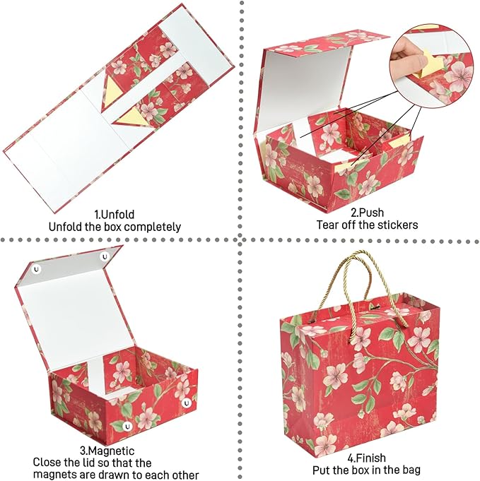 Luxury Gift Box with Magnetic Lid, Finished Size 9.8×7.9×4 In,Collapsible Rectangle Storage Box with Gift Bag for Wedding,Birthday, Party,Christmas,Graduation Gift