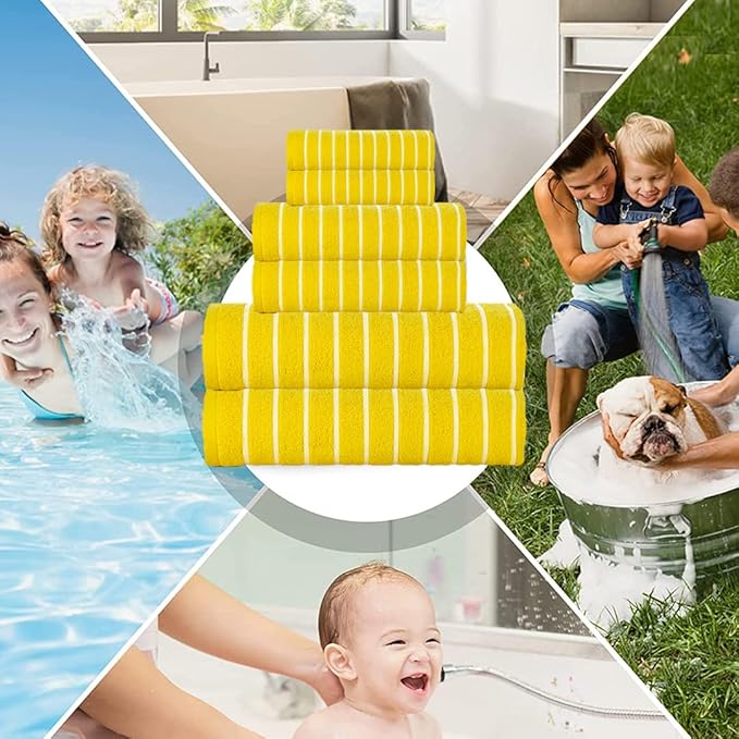 CASA COPENHAGEN Ecstatic 6 Pieces Towel Set- Butter Yellow, 600 GSM 2 Bath Towel 2 Hand Towel 2 Washcloth, Designed in Denmark Made of Soft Egyptian Cotton for Bathroom, Kitchen & Shower.