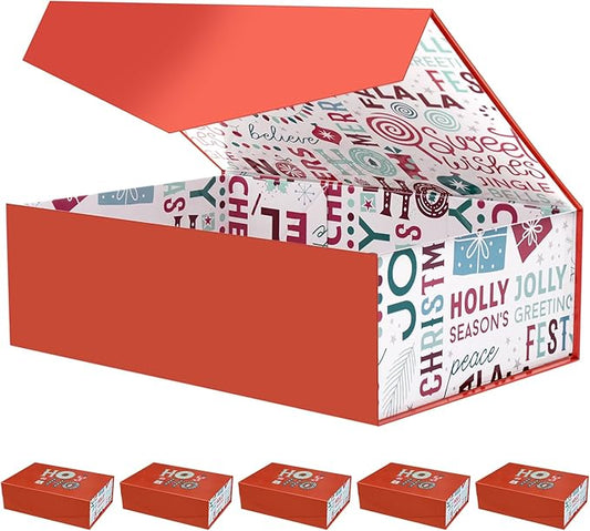 BLK&WH 6 Christmas Gift Boxes 13.5x9x4.1 Inches, Red Large Collapsible Gift Boxes with Magnetic Lids (Red)