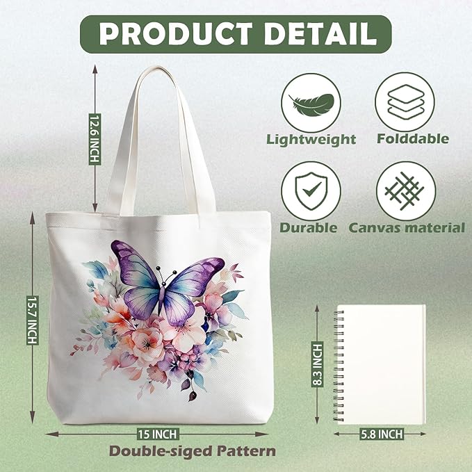 Animals-Flowers-Fruits-Bow Valentines Canvas Heart Tote Bag, Coquette Reusable Shopping Grocery Bags