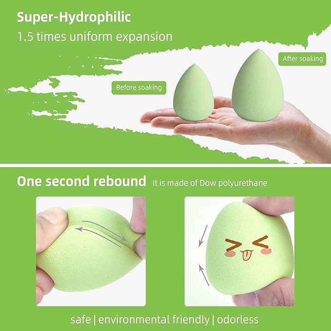 COSTICA Makeup Sponge Set Blender, Beauty Sponge Makeup Blender Flawless for Liquid - Multi Colored 4 pcs Avocado Series