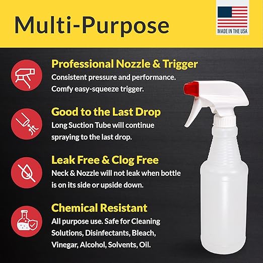 Pinnacle Mercantile Plastic Spray Bottles Leak Proof Technology Empty 16 oz Value Pack of 64 Made In USA