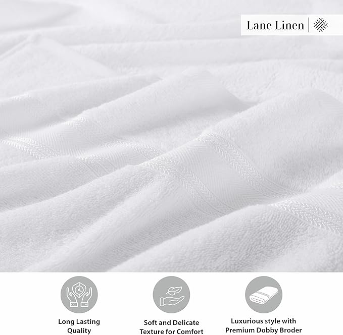 LANE LINEN 100% Cotton 4 Pack Bath Sheets (35"x66") - Zero Twist Cotton - Extra Large Bath Towels Set - Quick Drying, Soft & Absorbent Oversized Bathroom Towel Sets - Hotel Quality - White Towels