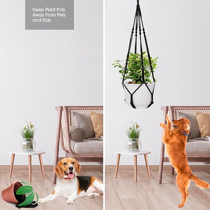 RIFNY Macrame Plant Hanger for 5 to 10 Inch Plant Pots, 35 Inch Indoor Handmade Woven Rope Hanger Kits with Hooks and Wood Beads, Hanging Planter Basket Holder for Boho Home Decor (Black, 3 Pack)
