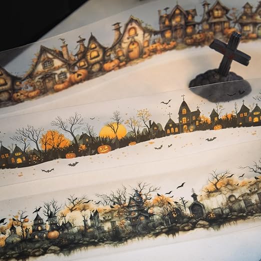 Gothic Scrapbook Tape Stickers,6 Rolls PET Halloween Pumpkin Washi Tape for Scrapbooking,Journaling,Junk Journal,Planner,DIY Arts Crafts(Dance Party)