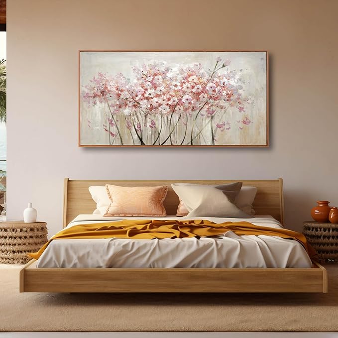Pink Large Framed Canvas Wall Art Botanical Photo Canvas 29"x58" Artwork for Living Room Kitchen Women Room Decor for Bedroom