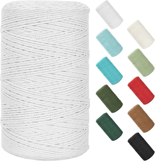 Natural Cotton Macrame Rope - 2mm x 380Yards (1140Feet), 2 Strands Twisted Macrame Cotton Cord for Wall Hanging, Plant Hangers, Crafts, Gift Wrapping and Wedding Decorations, White