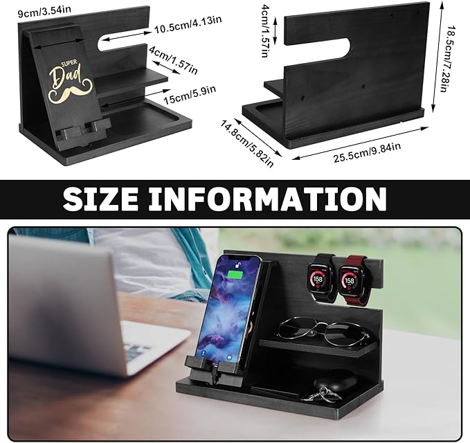 Fathers Day for Dad, Dad Birthday Gifts, Wood Phone Docking Station, Nightstand Organizer, Gifts for Dad, Christmas Father's Day Dad Gifts from Daughter Son, Organiser Birthday Presents for Dad