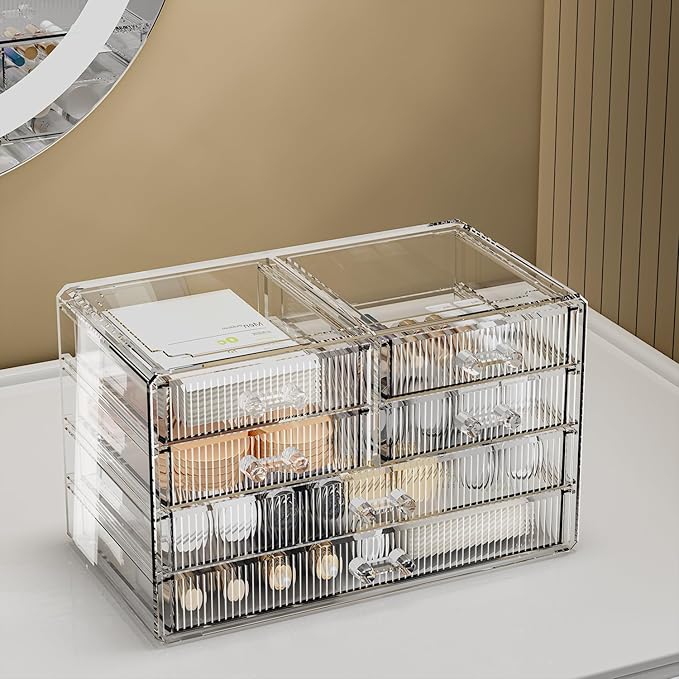 ZHIAI Stackable Storage Drawers, Acrylic Bathroom Counter Organizer Clear Makeup Organizers for Vanity, Kitchen Cabinets, Bathroom, Undersink, Home Organization and Storage (6 Drawers, Pattern F)