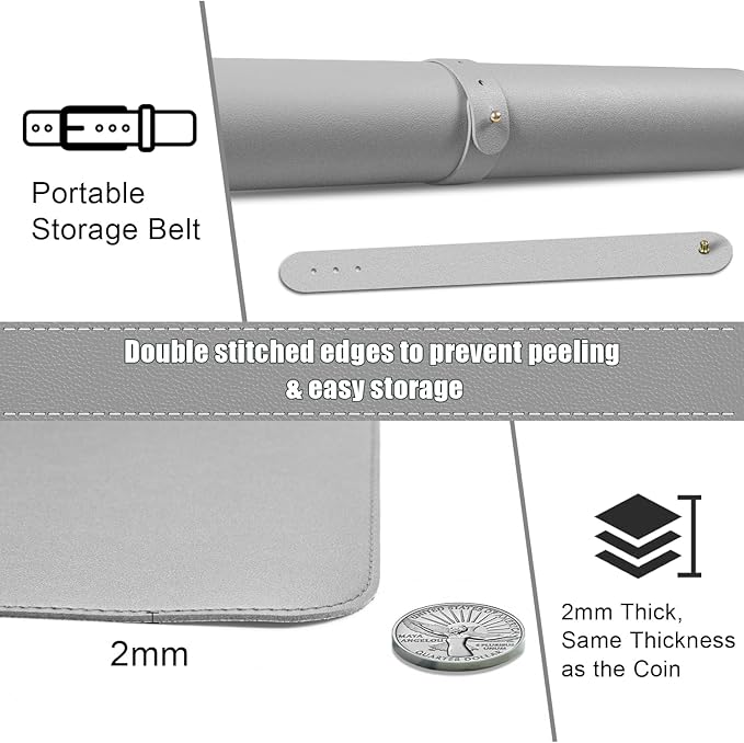 Non Slip Desk Mat, 31.5" x 15.7" PU Leather Desk Pad, Cork Desk Mat for Desktop, Desk Pad for Keyboard and Mouse, Ideal for Office and Home, Light Grey