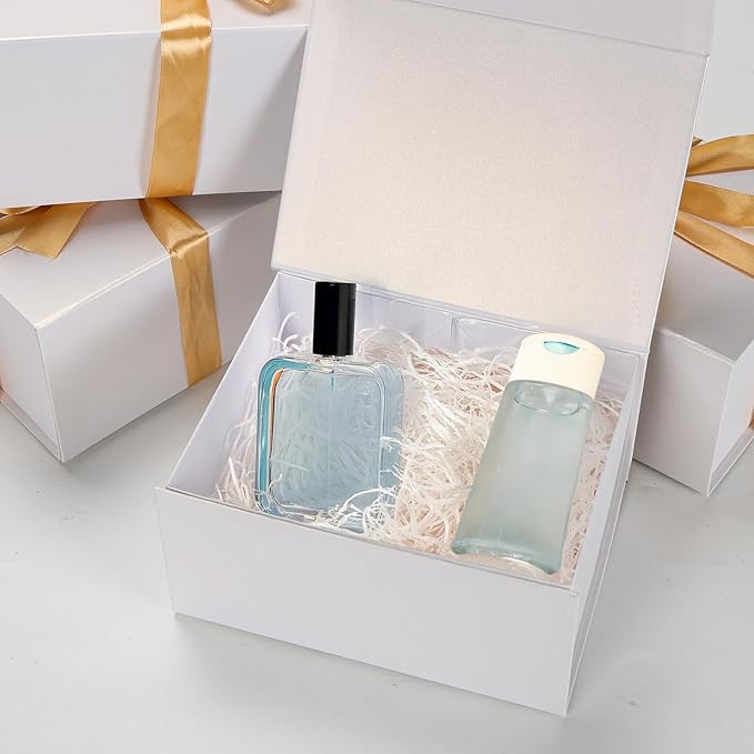 Schliersee 4Packs 8x6x4 White Gift Box with Magnetic Lids for Present, Magnetic Closure Gift Wrap Box for Wedding, Birthday