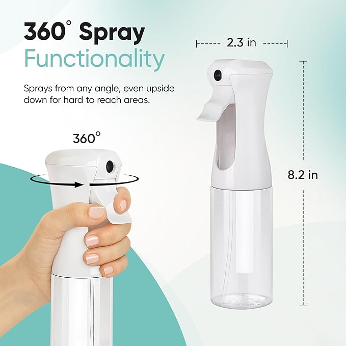 Aquableu Spray Bottle for Hair – Continuous Mist Spray Bottle for Hair Care, Styling, Cleaning, Plants, Pets & Essential Oils (Clear, 6.76oz/200ml)