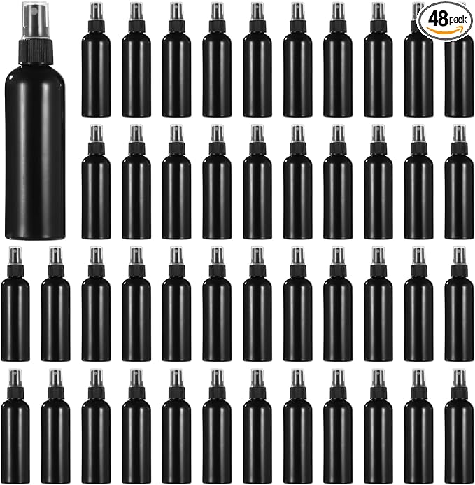 48 Pcs 4 oz Plastic Spray Bottles - 120 ML Travel Size, Fine Mist Sprayers, Ideal for Perfumes, Cosmetics, Cleaning Solutions, and More, Black